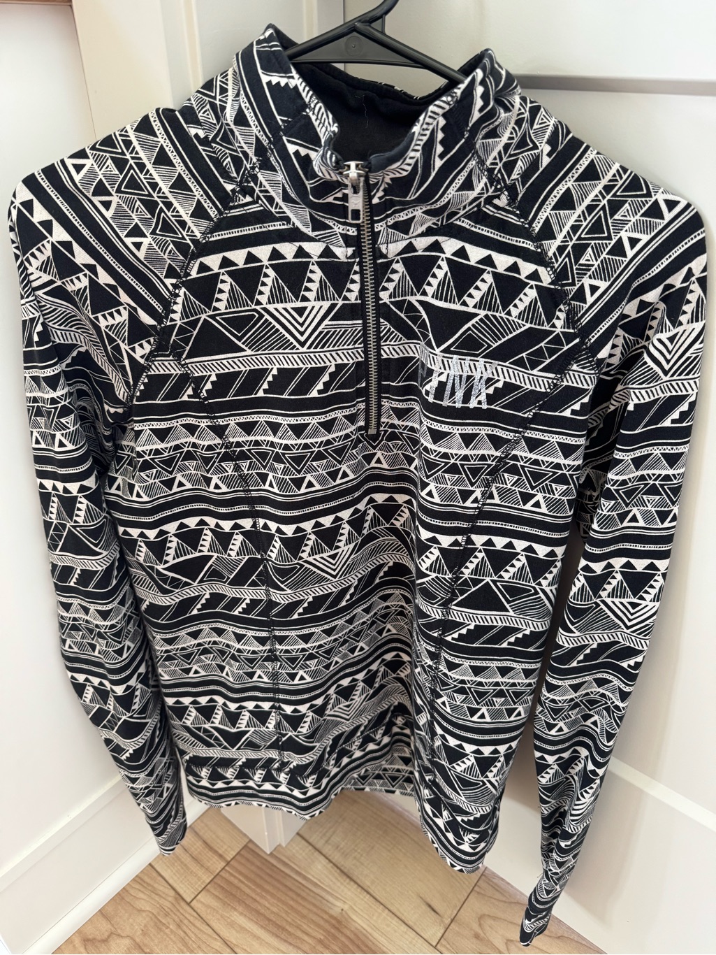 Victoria's Secret Pink Black And White Geometric Half-Zip Pullover